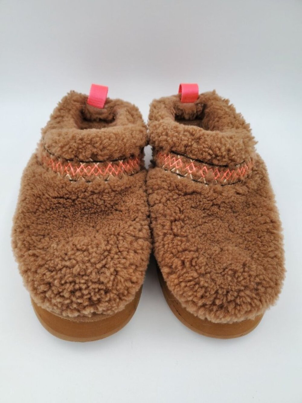 UGG Tazz Platform Clog Slippers Womens 9 Brown Pink Braid Hardwood